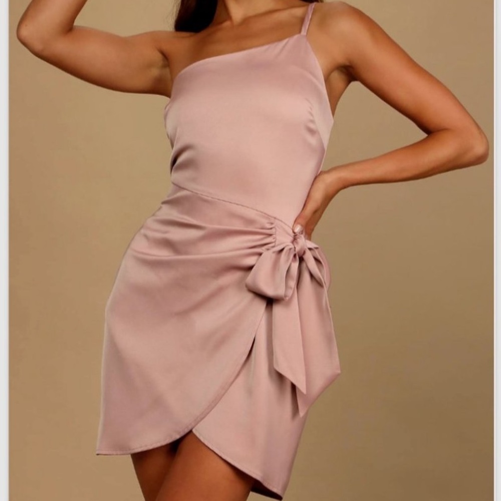 Lulu’s Meant To Be Together One Shoulder Satin Mini Dress NWT